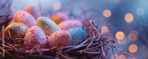 Easter eggs in a basket close-up. photo
