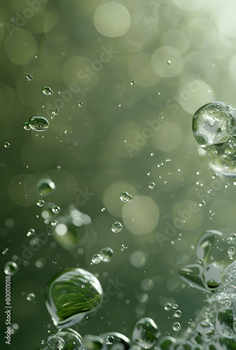 Abstract background with green drops of water. 3d rendering, 3d illustration.