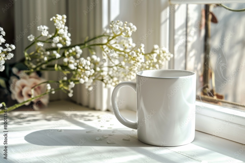 White Blank Mug Mockup in Photographic Scene created with Generative AI White Blank Mug Mockup in Photographic Scene created with Generative AI