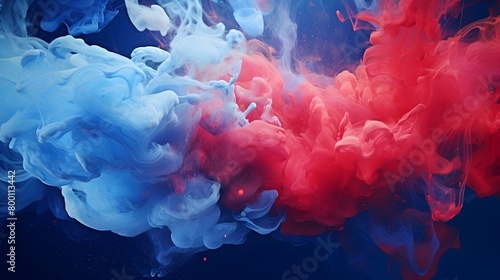  Enter a realm of artistic expression as acrylic blue and red hues merge and mingle in water, creating captivating ink blots that embellish a dark, abstract canvas, all portrayed with the clarity and 