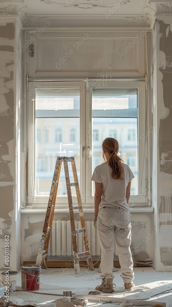A woman is renovating her home A woman is renovating her home