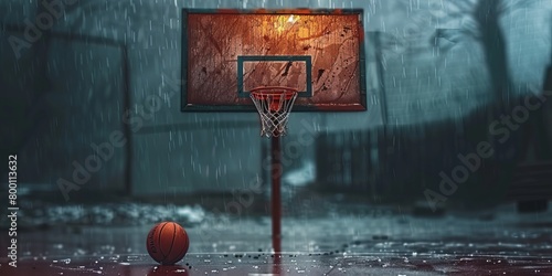 Basketball backboard with ball photo
