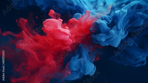  Envelop yourself in the captivating beauty of acrylic blue and red pigments swirling and dispersing in water, creating mesmerizing ink blots set against a mysterious black backdrop, each detail portr photo