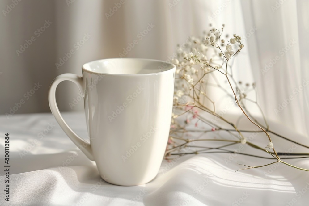 White Blank Mug Mockup in Photographic Scene created with Generative AI White Blank Mug Mockup in Photographic Scene created with Generative AI