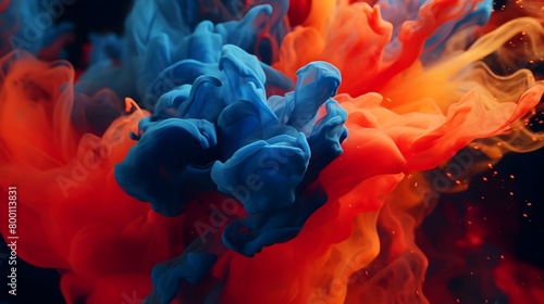  Experience the dynamic interplay of acrylic blue and red hues merging in water, creating captivating ink blots that adorn an abstract black backdrop, each detail rendered with lifelike realism in HD 