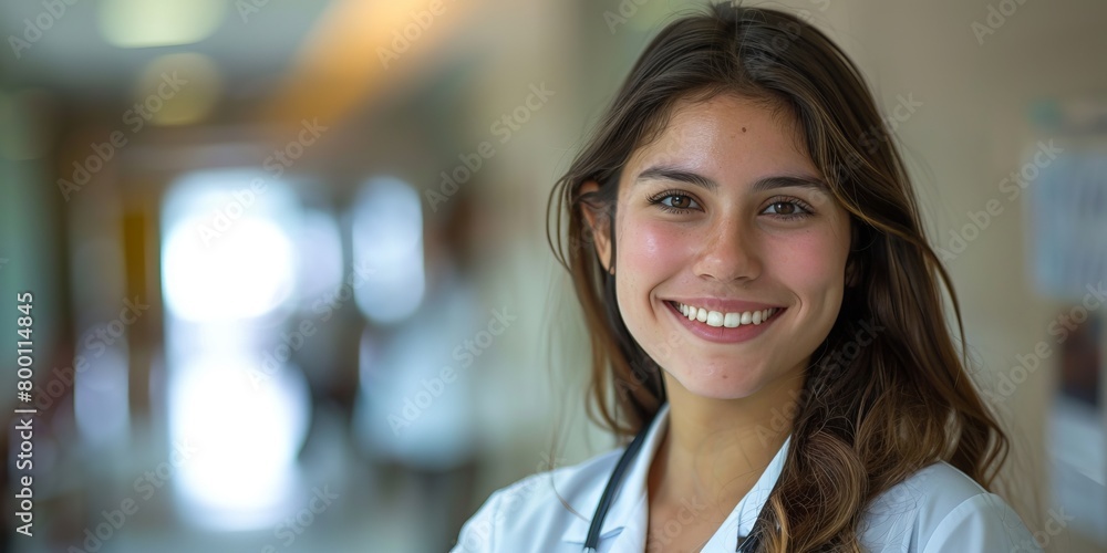 Latin female doctor smiling at the clinic.
