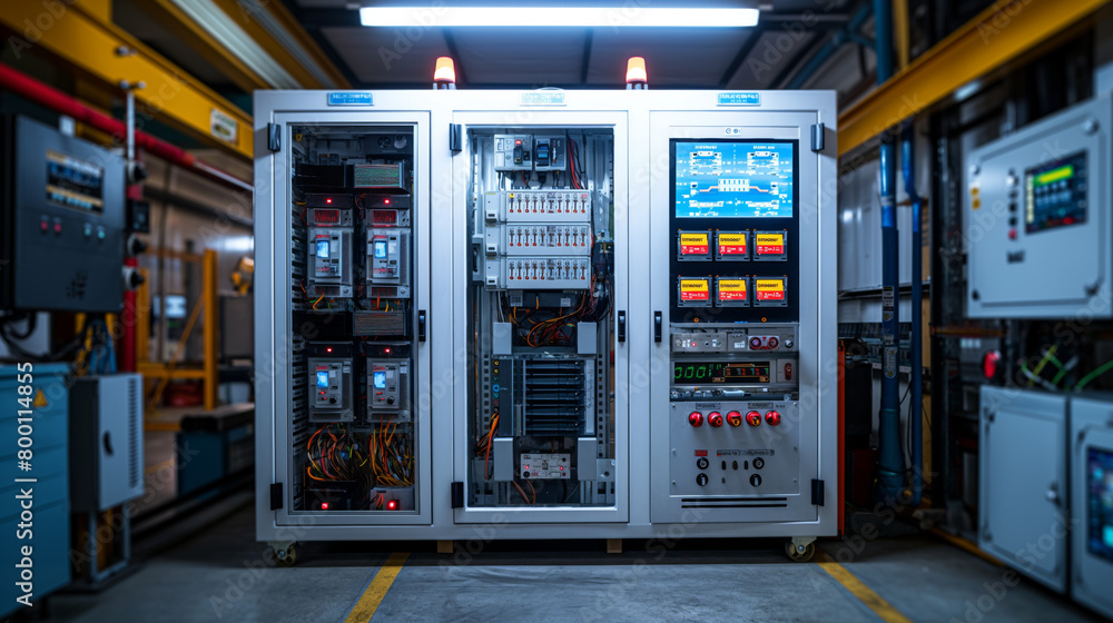 Electrical cabinet with electrical panels and energy measurement equipment inside, representing the concept of smart energy management