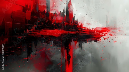 Digital Glitch: Dark and Dynamic Composition with Luminous Red Accents