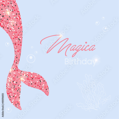mermaid birthday on blue background