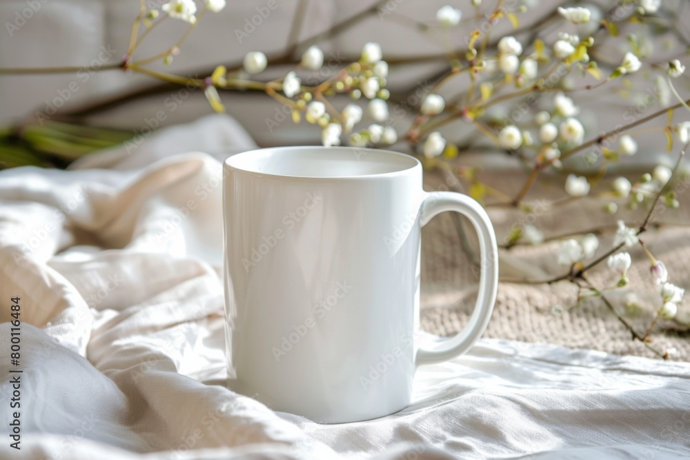 White Blank Mug Mockup in Photographic Scene created with Generative AI White Blank Mug Mockup in Photographic Scene created with Generative AI