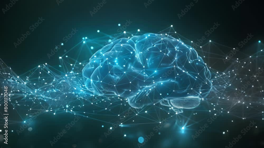 Digital Representation of a Human Brain Network in Blue Hues Digital Representation of a Human Brain Network in Blue Hues