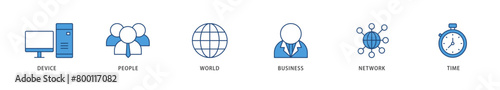 Internet of things icons set collection illustration of device, people, world, business, network and time icon live stroke and easy to edit 