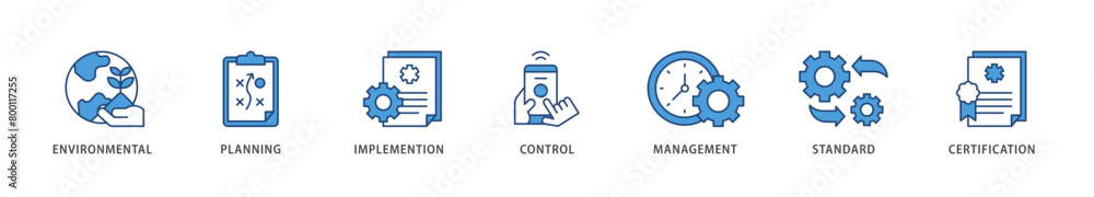 ISO 14001 icons set collection illustration of analysis, standards ...