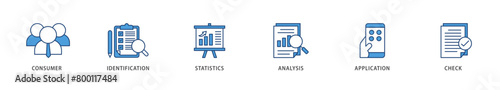 Kyc icons set collection illustration of analysis, check, application, statistics, identification, consumer icon live stroke and easy to edit 