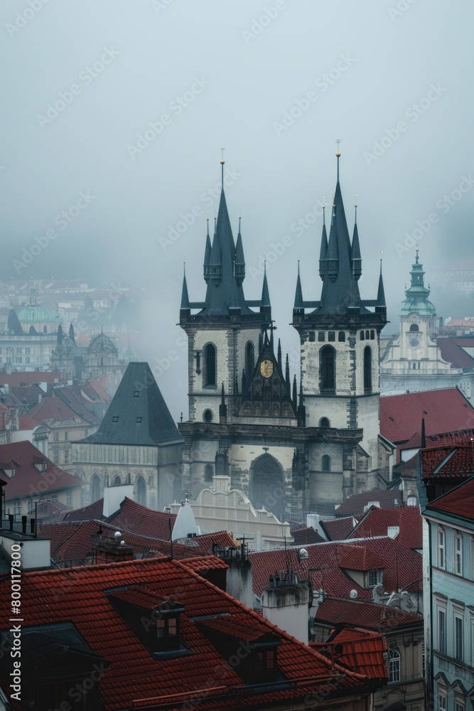 Fototapeta premium Aerial view of beautiful historical buildings of Prague city in Czech Republic in Europe.