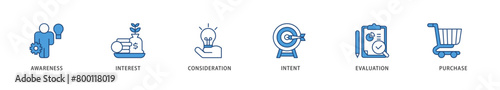 Marketing icons set collection illustration of strategy, concept, communication, target group, online, print and business icon live stroke and easy to edit 