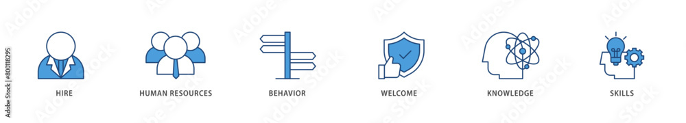 Onboarding icons set collection illustration of behavior, welcome, knowledge, and skills  icon live stroke and easy to edit 