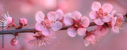 background with close up of cherry blossom on branch in spring