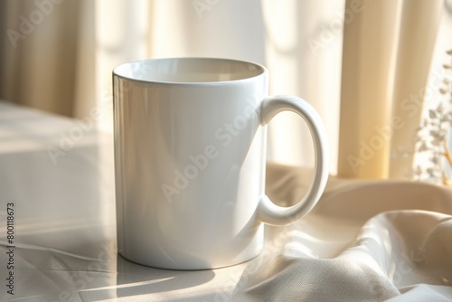 White Blank Mug Mockup in Photographic Scene created with Generative AI