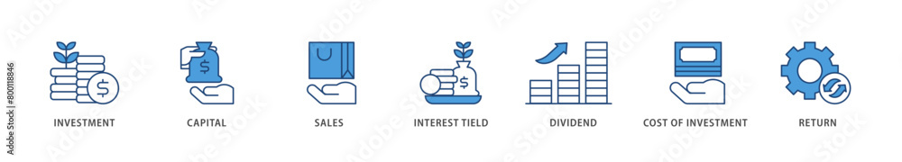 Roi icons set collection illustration of return, interest tield, cost of investment, dividend, sales, capital, investment icon live stroke and easy to edit Roi icons set collection illustration of return, interest tield, cost of investment, dividend, sales, capital, investment icon live stroke and easy to edit