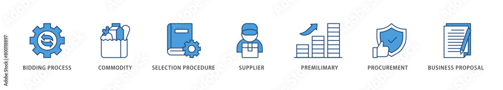 Rfp icons set collection illustration of business proposal, supplier, procurement, premilimary, selection procedure, commodity, bidding process icon live stroke and easy to edit Rfp icons set collection illustration of business proposal, supplier, procurement, premilimary, selection procedure, commodity, bidding process icon live stroke and easy to edit