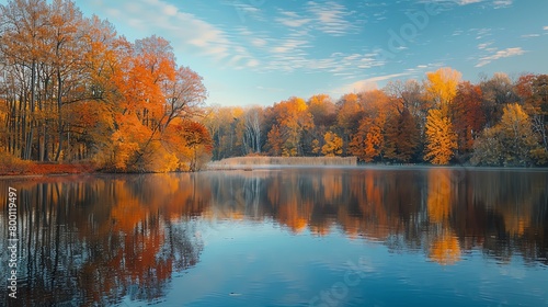 crisp fall day lake reflection - Autumn Background Concept