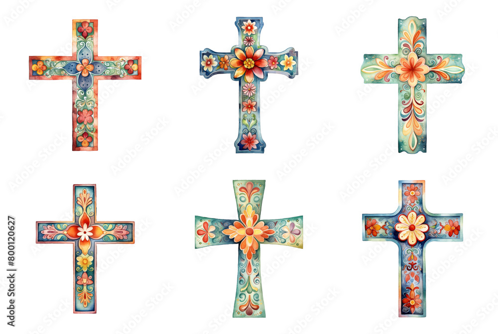 Crosses Adorned with Colorful Flowers, Perfect for Religious Celebrations
