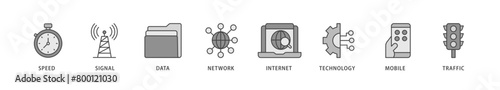 5G icons set collection illustration of speed, signal, data, network, internet, technology, mobile and traffic icon live stroke and easy to edit 