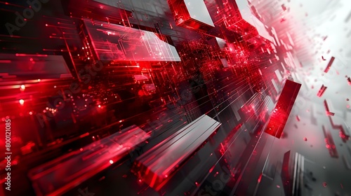 Futuristic Machinery: Dynamic Composition with Dark Grays and Neon Red Highlights