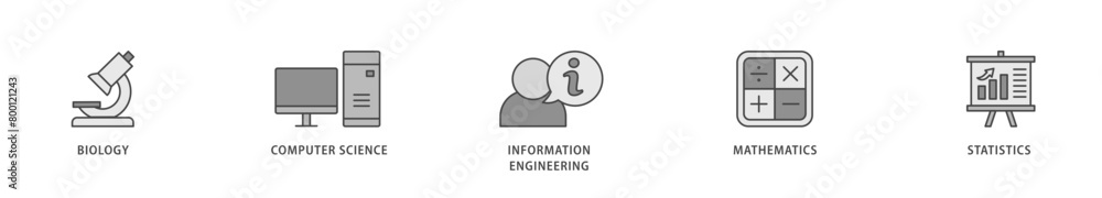 Bioinformatics icons set collection illustration of biology, computer science, information engineering, mathematics and statistics icon live stroke and easy to edit Bioinformatics icons set collection illustration of biology, computer science, information engineering, mathematics and statistics icon live stroke and easy to edit