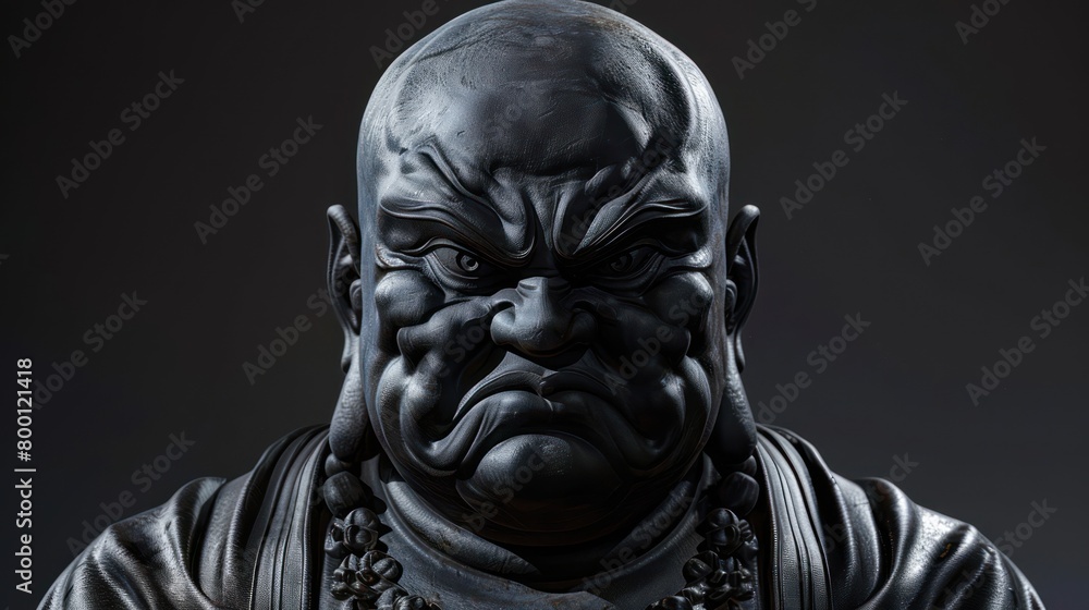 Angry 3D Buddha. Contemporary abstract art. Isolated background