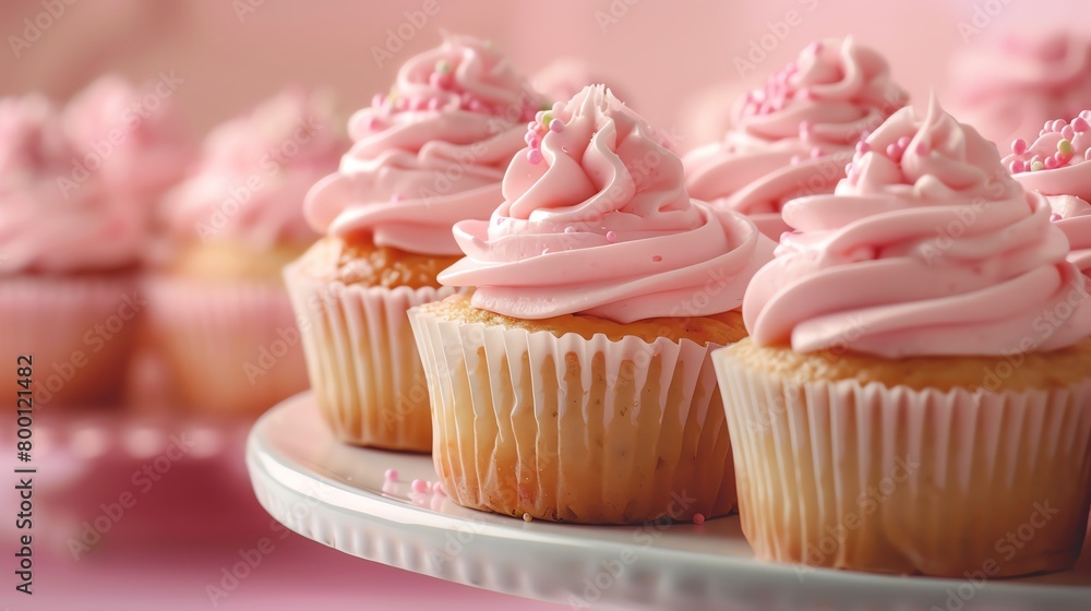 Pink frosted cupcakes are a sweet treat.