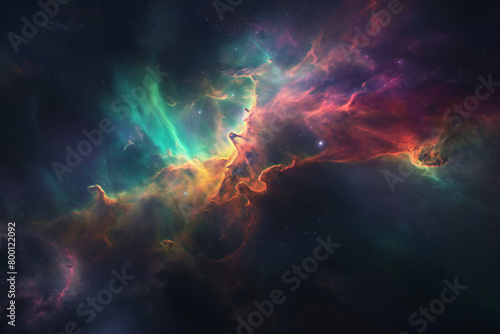 A colorful nebula in space, stars glowing around it