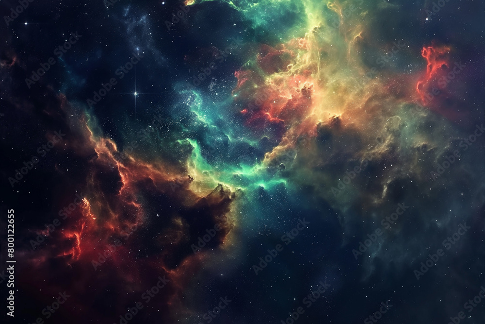 Fototapeta premium A colorful nebula in space, stars glowing around it