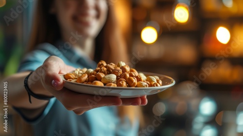 Closeup view of a plate of allergenic nuts photo