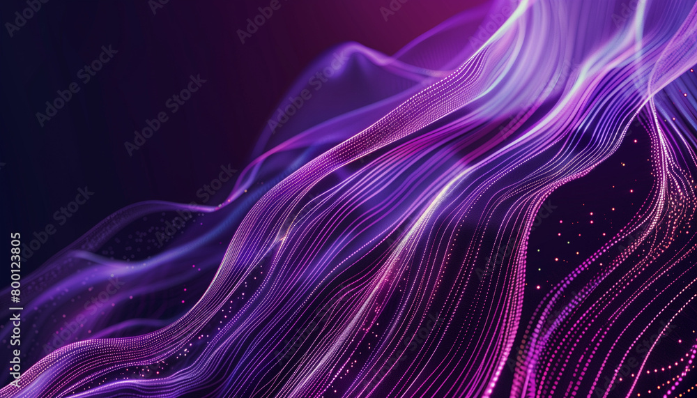 Obraz premium abstract background, waves of light and dark purple particles forming patterns, wide 16:9