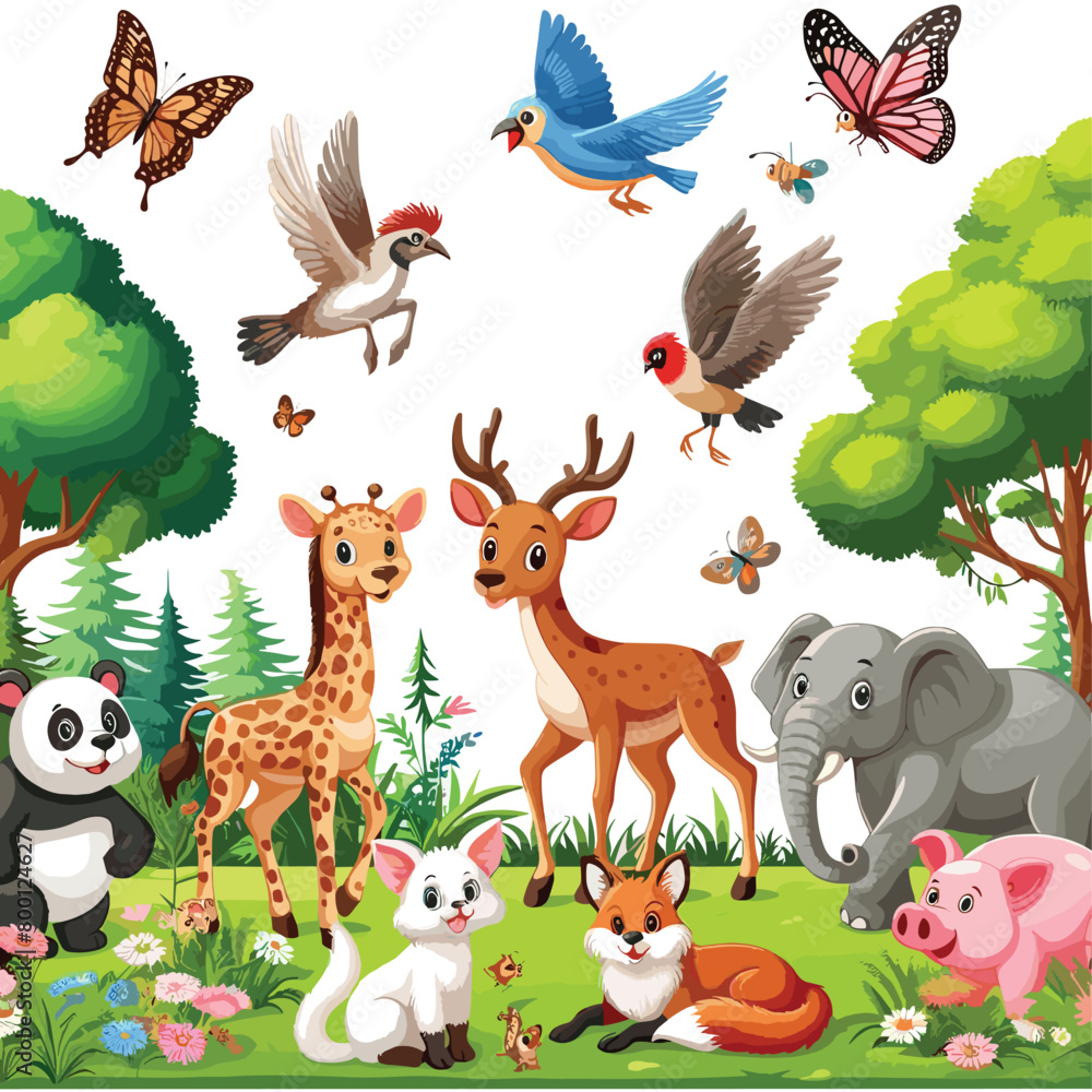 Naklejka premium Animals in nature scene vector illustration