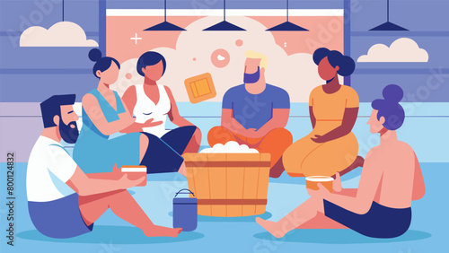 Entrepreneurs gather in the sauna discussing the importance of selfcare and how taking regular breaks can lead to greater success in their businesses..