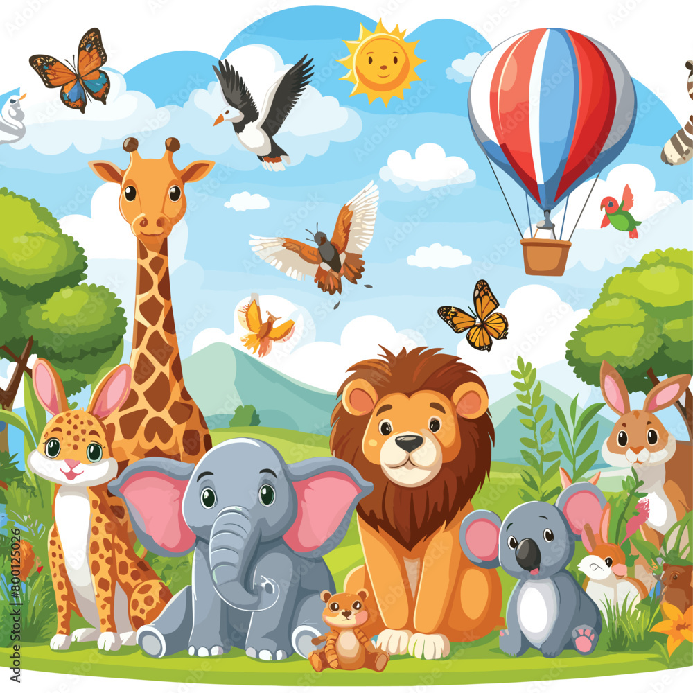 Naklejka premium Animals in nature scene vector illustration