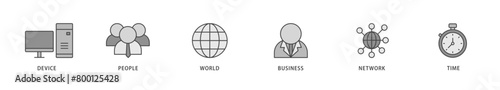Internet of things icons set collection illustration of device, people, world, business, network and time icon live stroke and easy to edit 