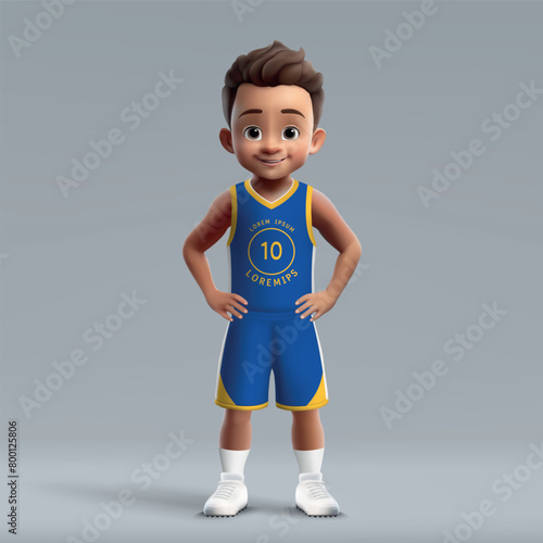 3d cartoon young basketball player in team kit Golden State