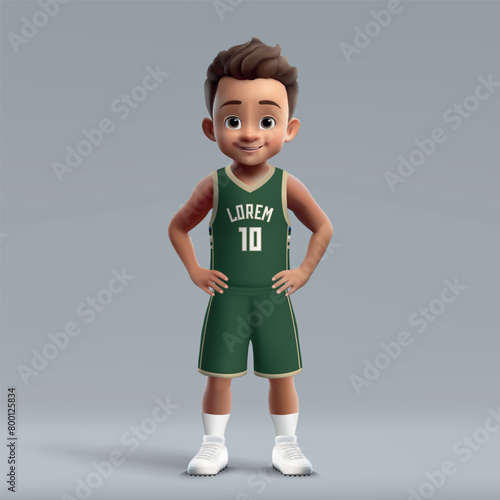 3d cartoon young basketball player in team kit Milwaukee