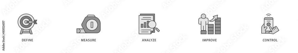 Lean six sigma icons set collection illustration of define, measure, analyze, improve, and control icon live stroke and easy to edit Lean six sigma icons set collection illustration of define, measure, analyze, improve, and control icon live stroke and easy to edit