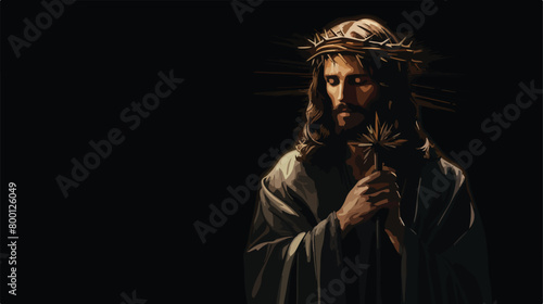 Man in Jesus robe and crown of thorns holding wooden