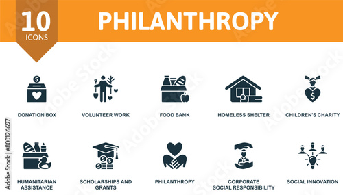 Philantropy set. Creative icons. Monochrome design.