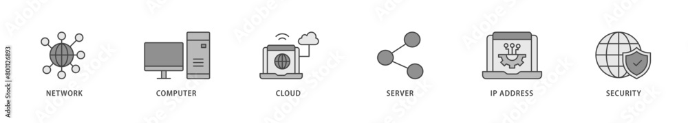 Network technology icons set collection illustration of network, computer, cloud, server, ip address and security icon live stroke and easy to edit Network technology icons set collection illustration of network, computer, cloud, server, ip address and security icon live stroke and easy to edit