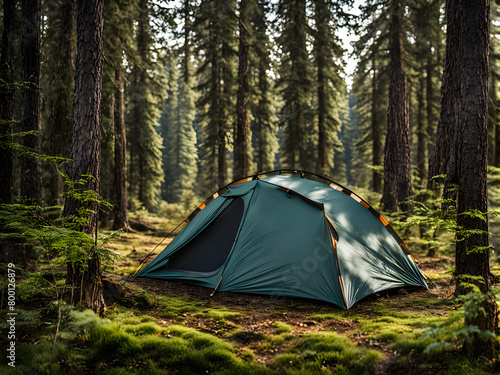 Camping in the forest, setting up camping tents, camping in the wilderness, outdoor sports, getting close to nature © Echotime