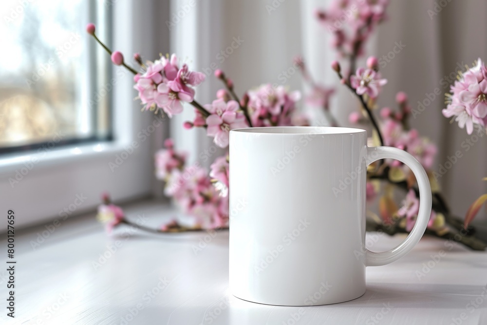 White Blank Mug Mockup in Photographic Scene created with Generative AI White Blank Mug Mockup in Photographic Scene created with Generative AI