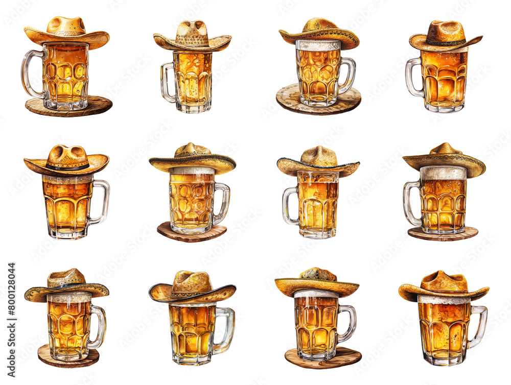 Festive Mexican Beer Celebration with Sombrero Hats Festive Mexican Beer Celebration with Sombrero Hats