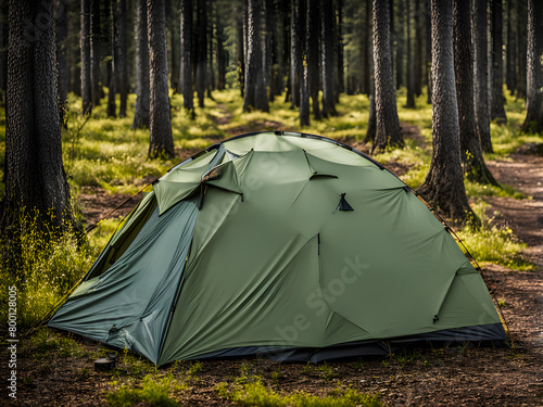 Camping in the forest, setting up camping tents, camping in the wilderness, outdoor sports, getting close to nature